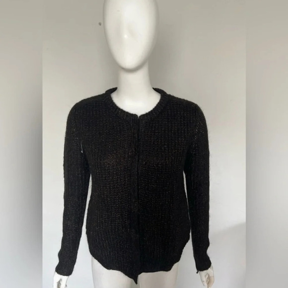 Silvian heach M Metallic Black  Wool blend Zipped Cardigan Anthropologie - Picture 1 of 10